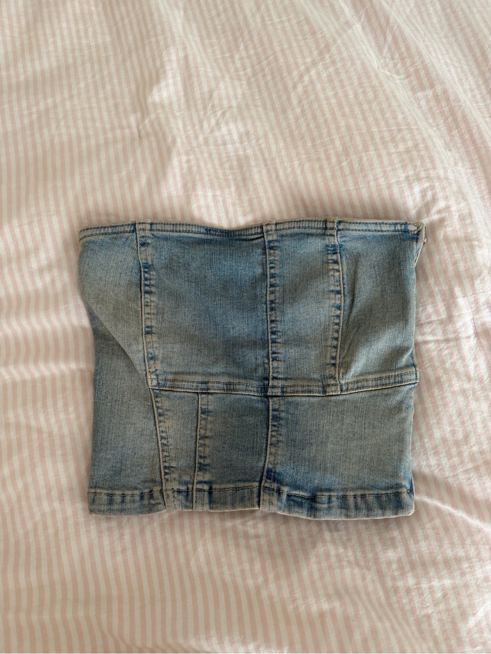 Zara Light Blue Denim Strapless Crop Top